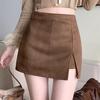 Melanoid Brown Suede High Waist Slit Skirt - Autumn/Winter Collection