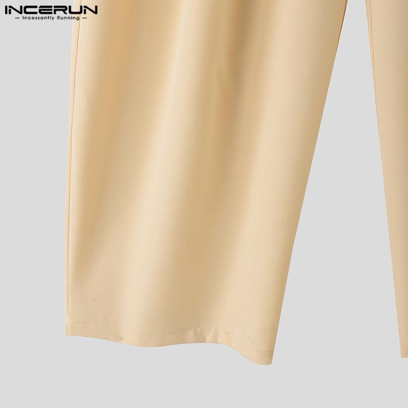 INCERUN Men's High Waist Zipper Ruffled Long Wide Legs Pants Trousers