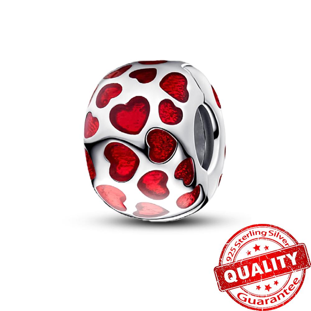 Beautiful 925 Sterling Silver Red Valentine's Day Infinity Love Rose Pendant Fit DIY Bracelet Necklace Date Accessories Gifts