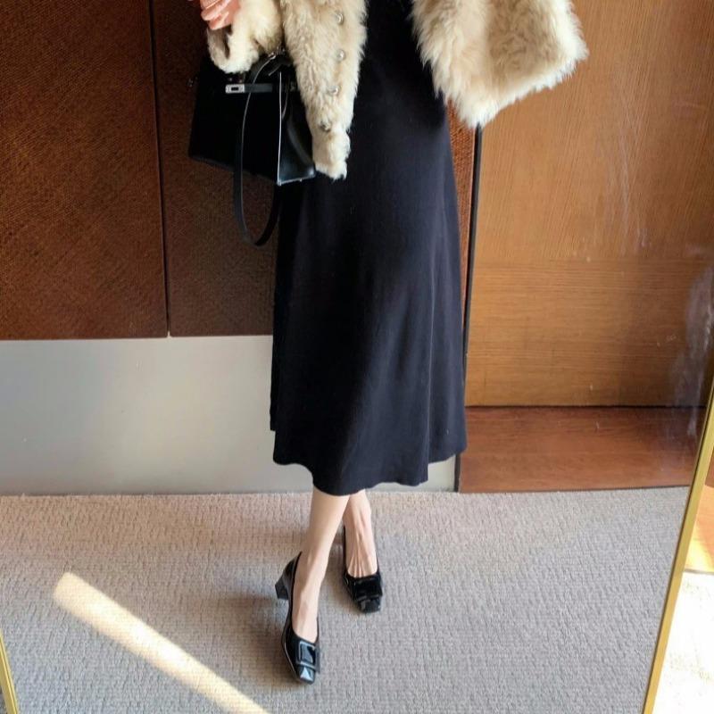 Cowhide version~ square buckle leather thick heel high heels women's head mid heel Mary Jane single shoes ladyshoes small leather shoes