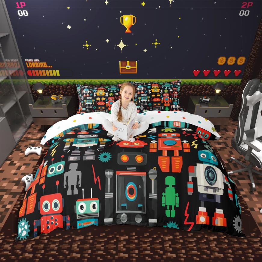 Homewish Cute Duck Duvet Cover SetCartoon Animal Bedding SetOrange Black Bed Set For Boys GirlsUltra Soft Home Decor