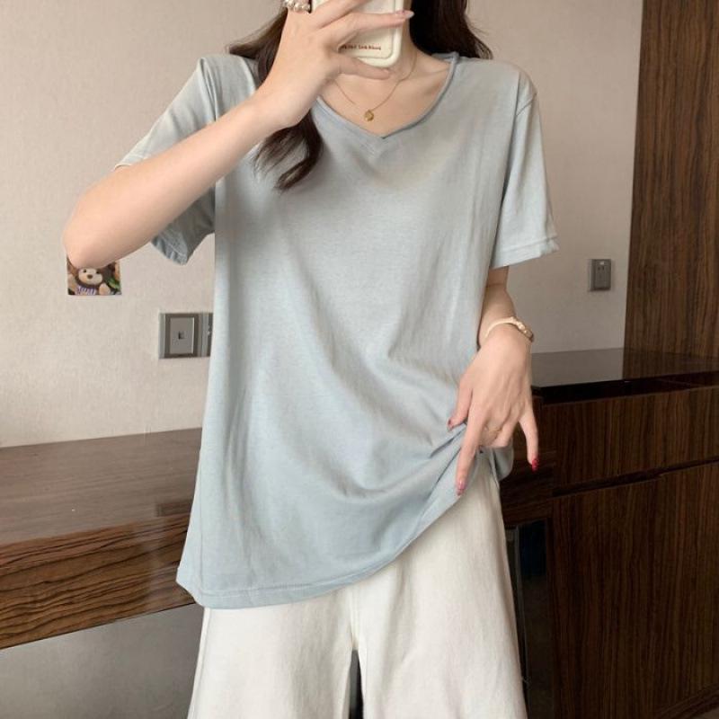 

Women s Korean Style Snowflake Cotton Short-Sleeve T-shirt: 50% Cotton, Casual, Loose Fit, Slimming, Perfect for Summer XL синій