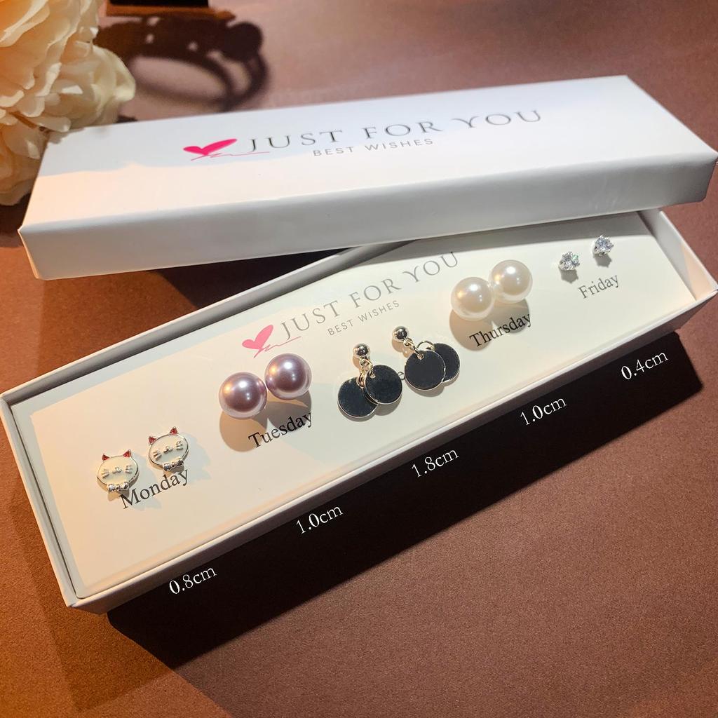 Zirkon Blume & Perle Herz Ohrstecker Set für Damen