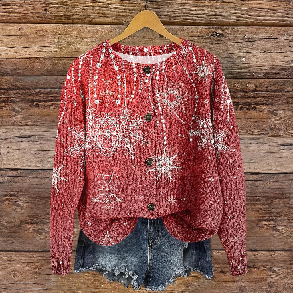 Women's Round Neck Top Printing Thickened Plush Cashmere Warm Long Top