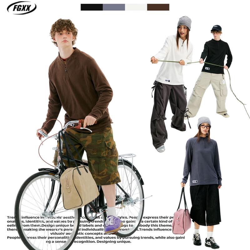 Fingercroxxit Unisex Thermal Fleece Half-Zip Long Sleeve T-Shirt