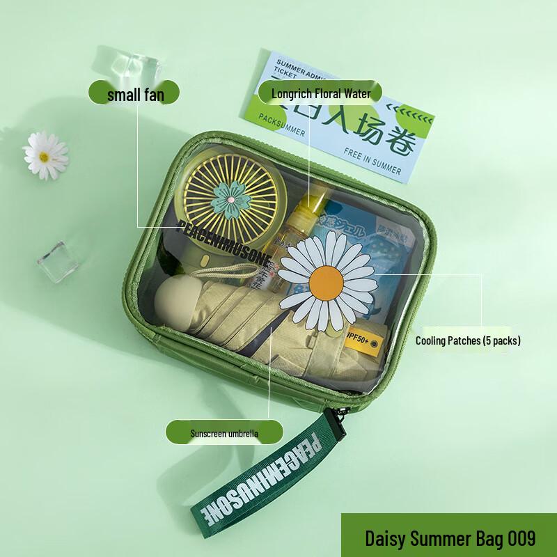 Daisy Summer Cooling Gift Set with Water Cup 009 Small Fan + 5 Cooling Patches + Umbrella