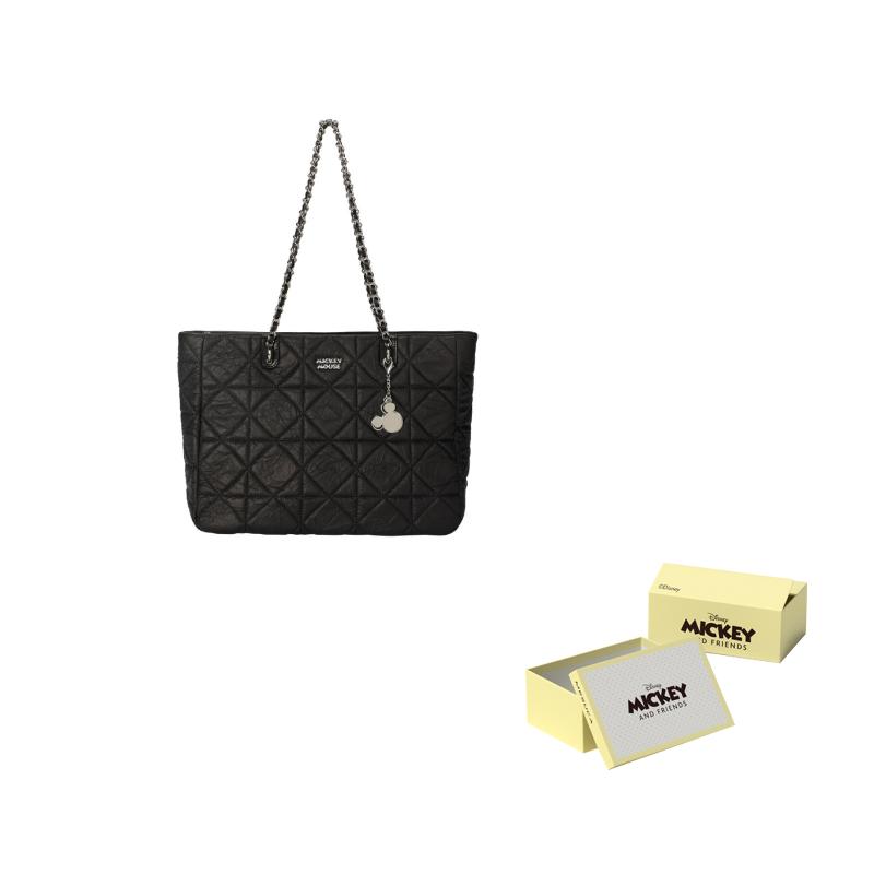 New Disney Mickey Series Polyurethane Synthetic Leather Tote Handbag, Shoulder Bag, Chain Bag Large Size Women's Black DHF41116-A