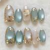 Ins 24pcs Removable Wearable Nails Golden Leaves Cat's Eye Gilded Flower Pearl Full Coverage Nail Tips for Women&Girl New