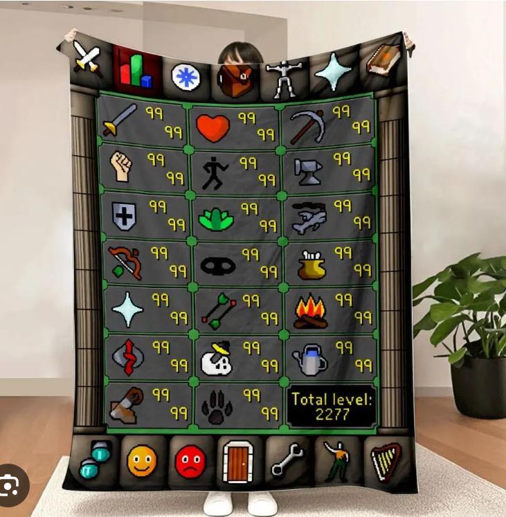 Old School Runescape OSRS Maxed 99 All Skills Total Level Fleece Blanket Soft Warm Game Throw Blanket Sofa Bed Home Decor Gift