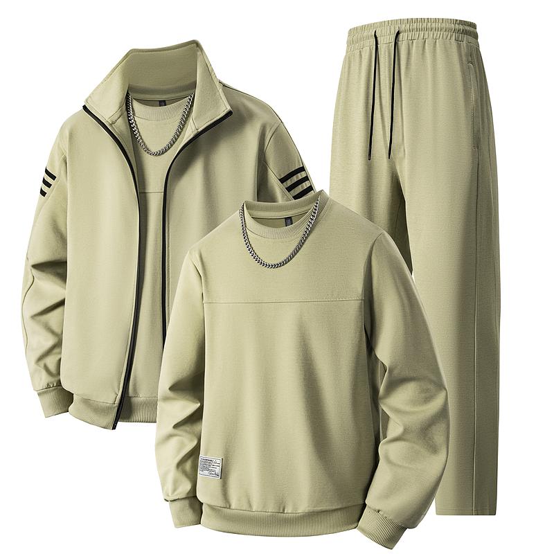 Men's Sporty Set Sweatshirt Jacket Running Casual Three-Piece Loose Oversized Round Neck Set