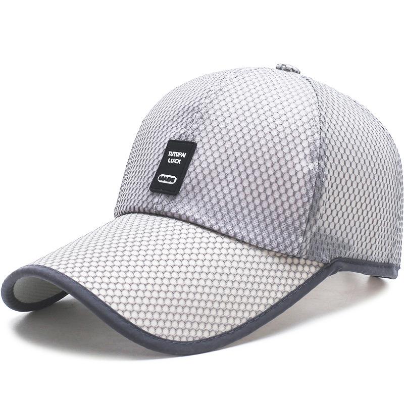 Summer Outdoor Sunshade Mesh Hat, Men's Extended Brim Leather Label Baseball Cap, Sunscreen Hat