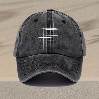 Mens Vintage Washed Baseball Cap Adjustable Lightweight Retro Geometric Line Print Design Casual Hat for Casual Attire