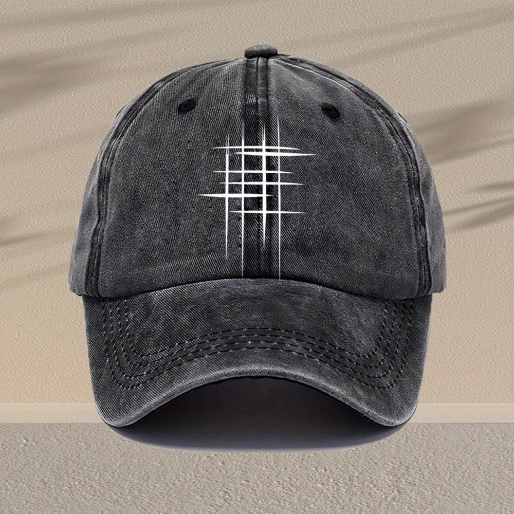 Mens Vintage Washed Baseball Cap Adjustable Lightweight Retro Geometric Line Print Design Casual Hat for Casual Attire Mult