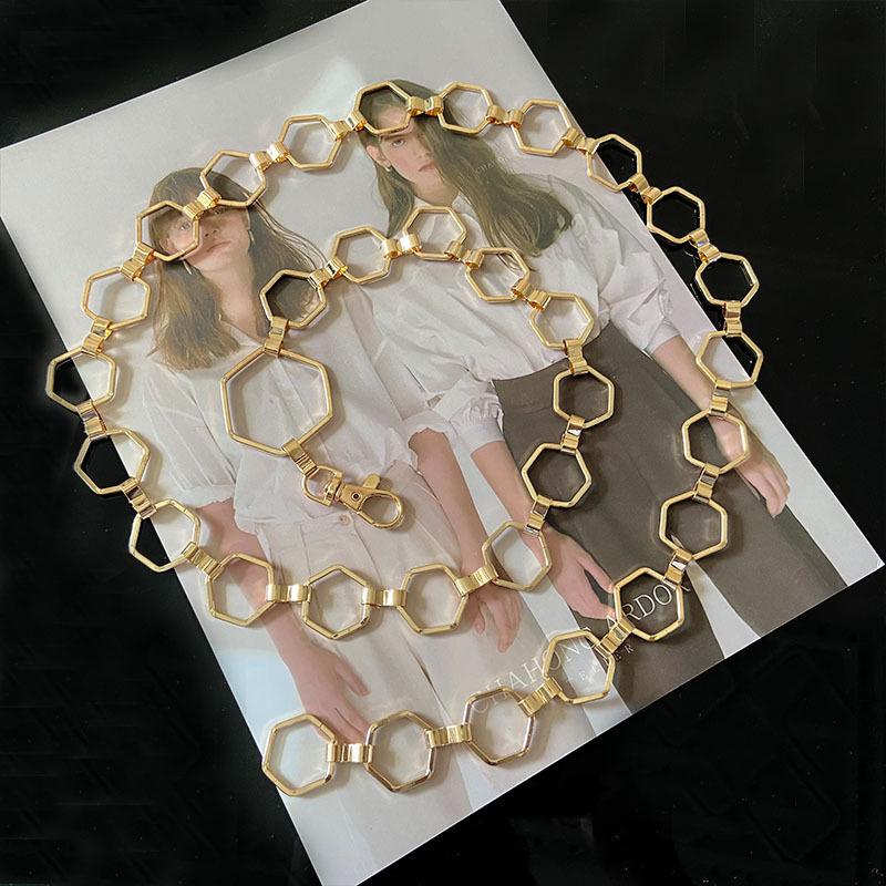 Trendy Gold Hexagonal Metal Waist Chain Women'S Accessories Dress Shirt Suit Belt Women'S Waist