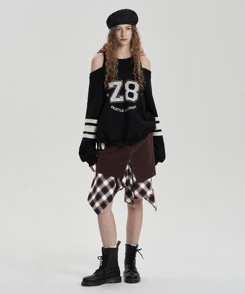 Jenyujeu Layers Corduroy Check Skirt - Brown