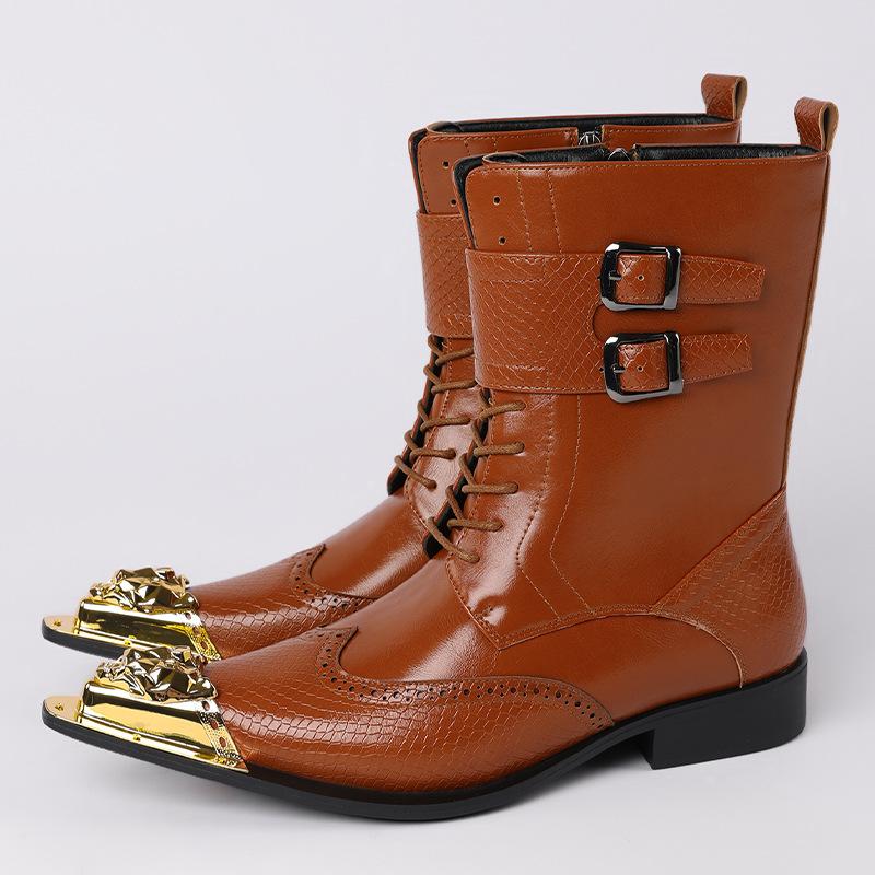 

Men s Mid-calf Boots Fashion Pointed Leather Boots British Style Business Dress Shoes Motorcycle Boot Designer Men s Boots Botas 48