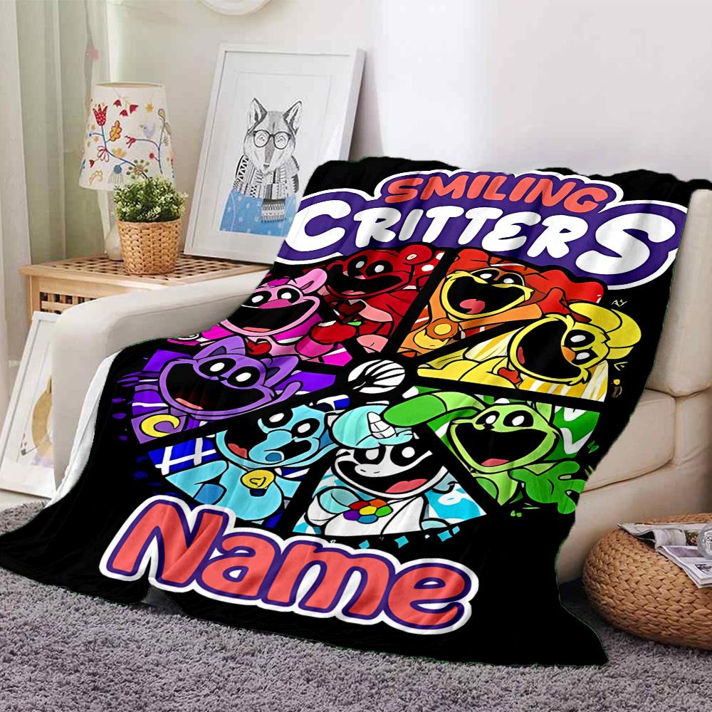 Customiz Name Personality Smiling Critters Blanket Soft &Warm Sofa Office Bed Travel Lunch Break Blanket, Gift Suitable All Seasons