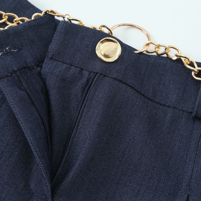 Kaslead New Women Clothes Western Style With Chain Belt Long Casual Shorts 8300995