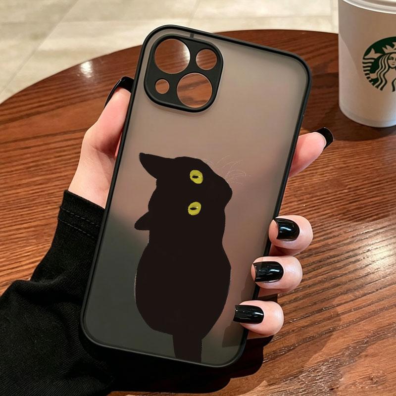 INS Cartoon Black Cat Phone Case For iPhone 17 Pro Max 16 15 14 Pro Max Plus 13 Mini 12 11 Pro Max Shockproof Back Cover Fundas