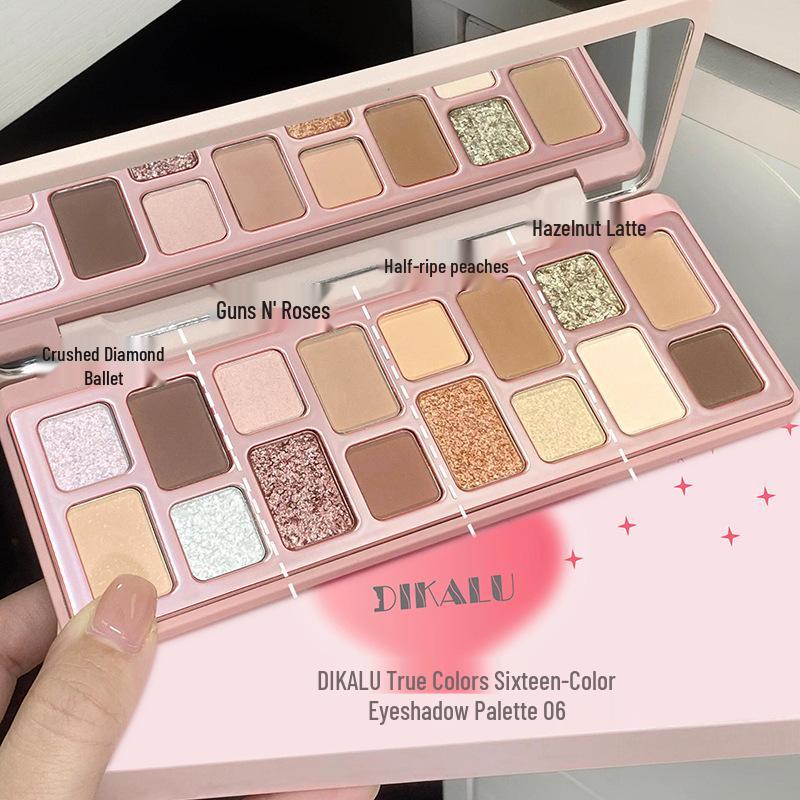 True Colors 16-Color Eyeshadow Palette: Matte, Shimmer, and Glitter for Cosplay, Stage, and Student Makeup.