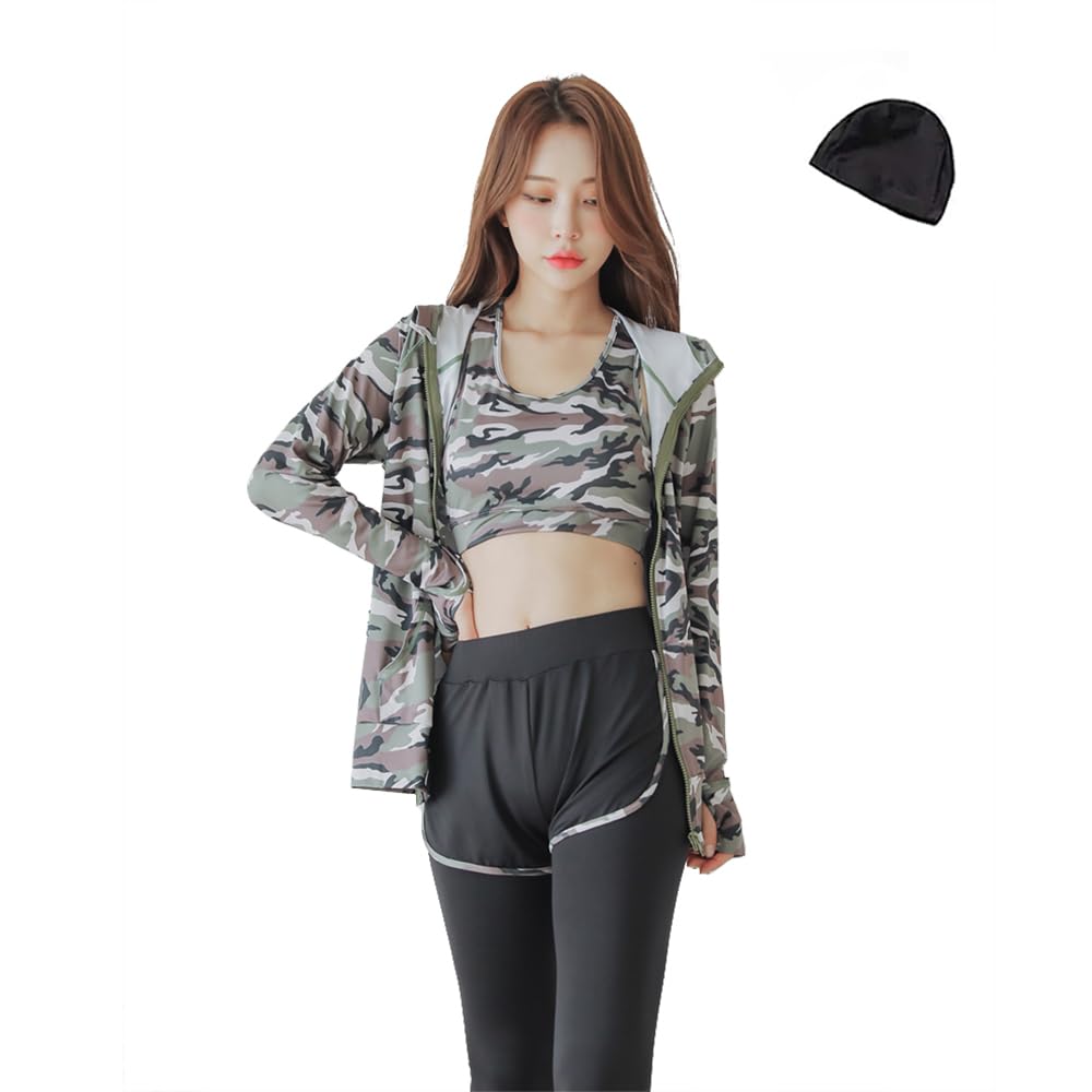 Yoga Wear Set Green [KOUKOUCOCO] (Standard, Camouflage, LL)