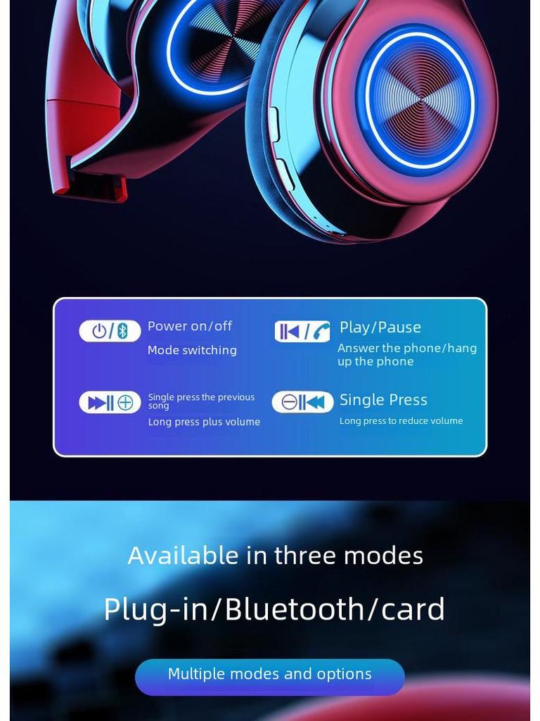 B39 Luminous Bluetooth Headset: Head-Mounted, Wireless, Foldable, Colorful Breathing Light, Heavy Bass Audio
