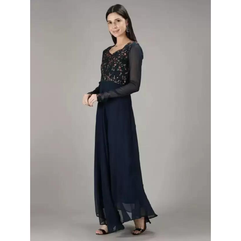 Designer Bestickter Georgette Kurta Damen Partykleidung Anarkali Tunika Kleid Kurti VF-1900984