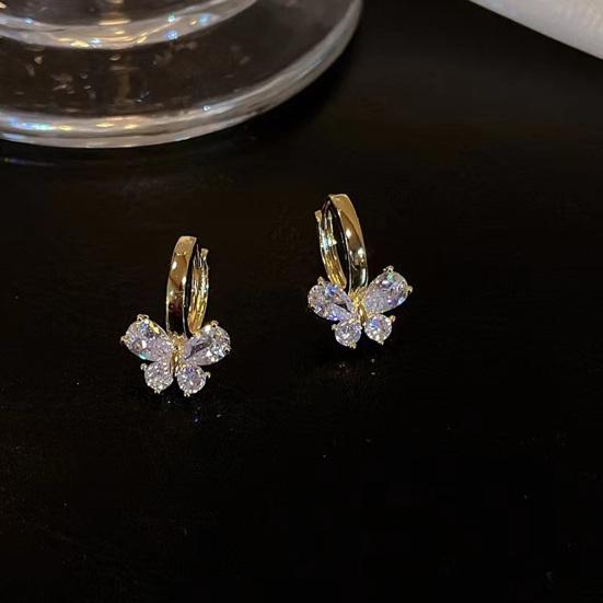Yousheng 1 Pair Hoop Earrings Shiny Cubic Zirconia Temperament Geometric Electroplating Decorative Gifts Women Butterfly Pendant Earrings Fashion
