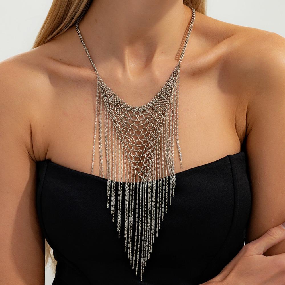 

Silver Tassel Necklace Triangle Bohemian Collarbone Chain Fashion Multi Layer Necklace Gift срібний