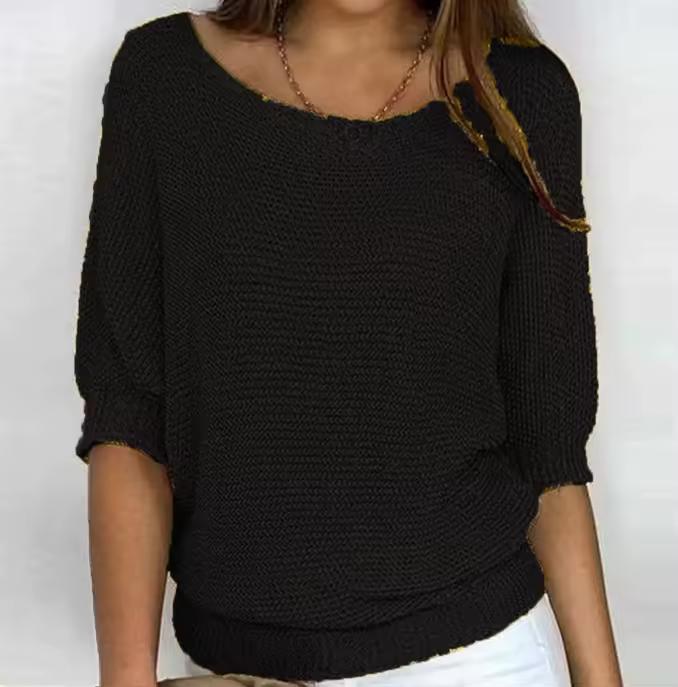 Spring Women's Sweater Pullover Temperament Commuting Tops Solid Color Round Neck Three Quarter Sleeve Knitted Sweater Top