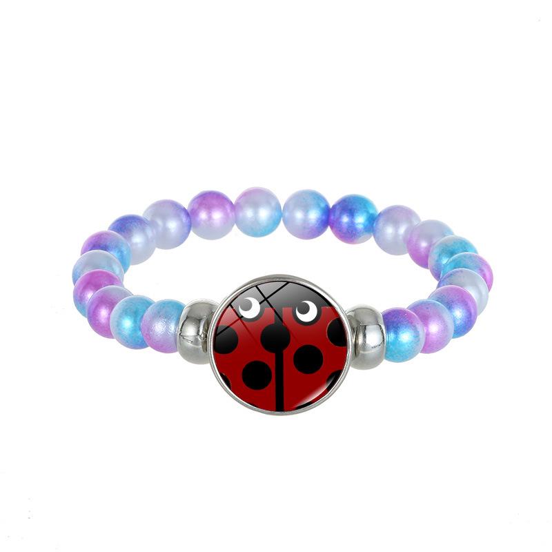 Ladybug Bear Paw Print Beaded Bracelet with Polka Dot Time Gem