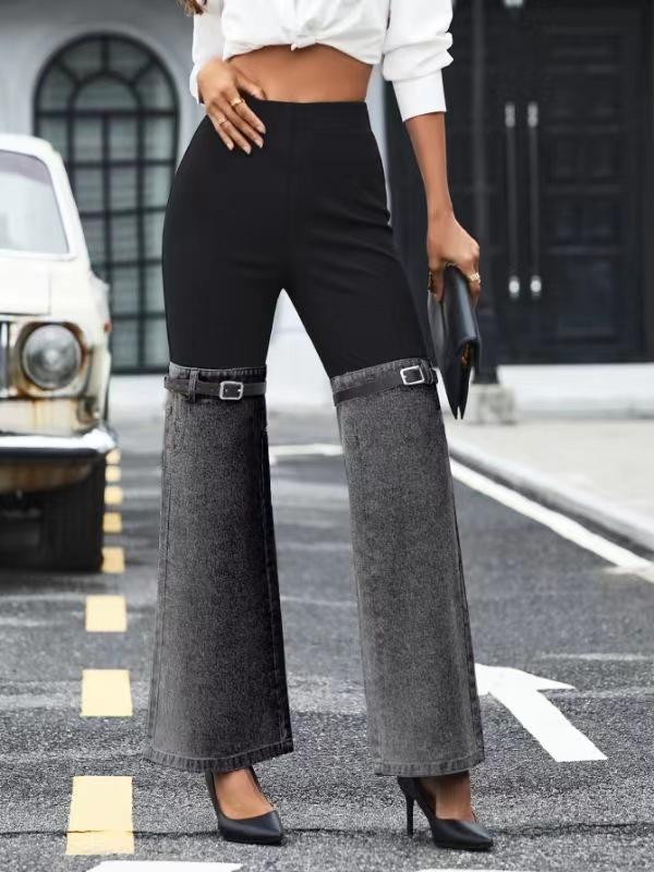 

Черно-белые контрастные брюки клеш с высокой посадкой и деталью в виде пояса, женские модные брюки с широкими штанинами S