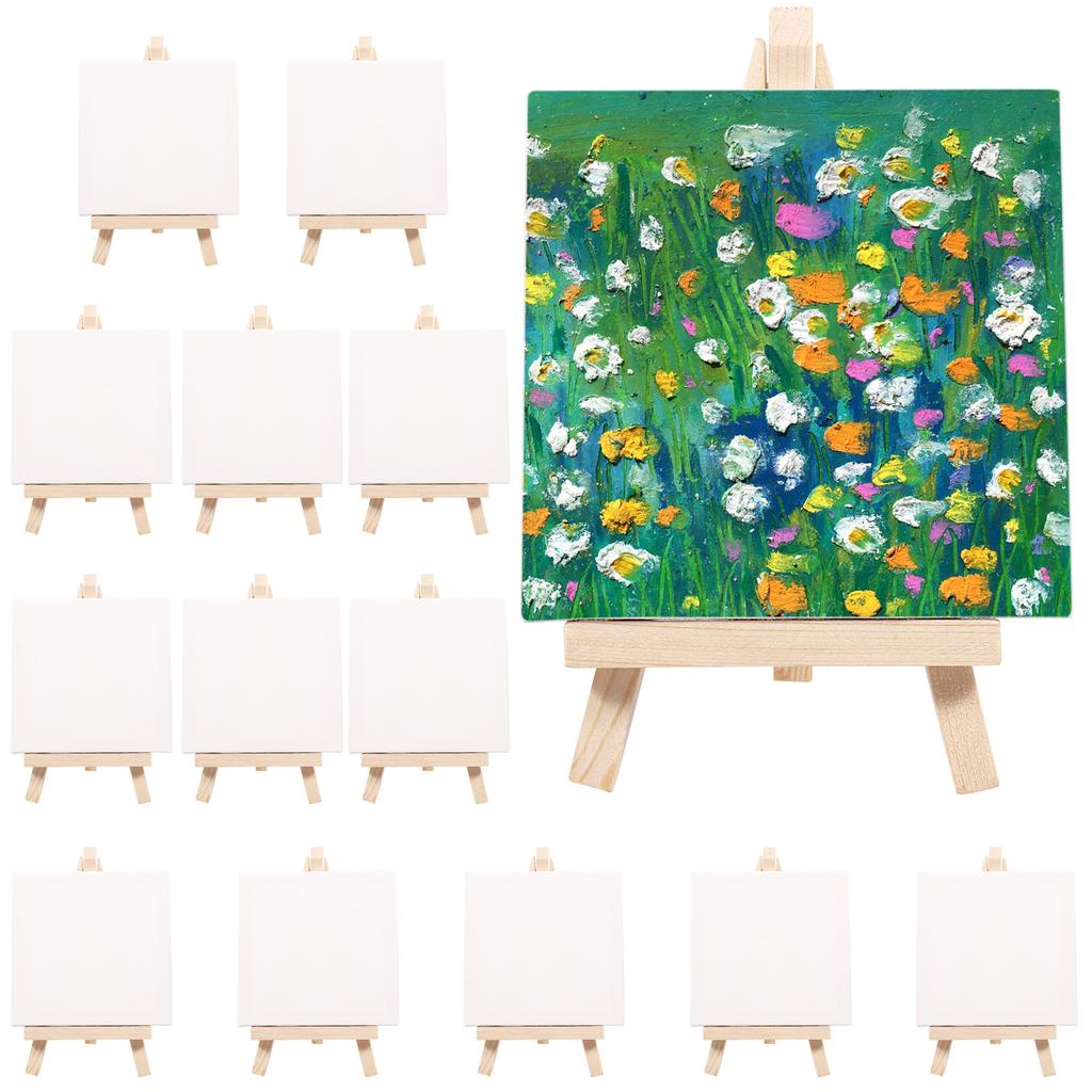 14Pcs Mini Canvas Easel Set Foldable Small Wooden Tabletop Easel Kids Painting Display Holder Art Artist Stationery Kids Gift