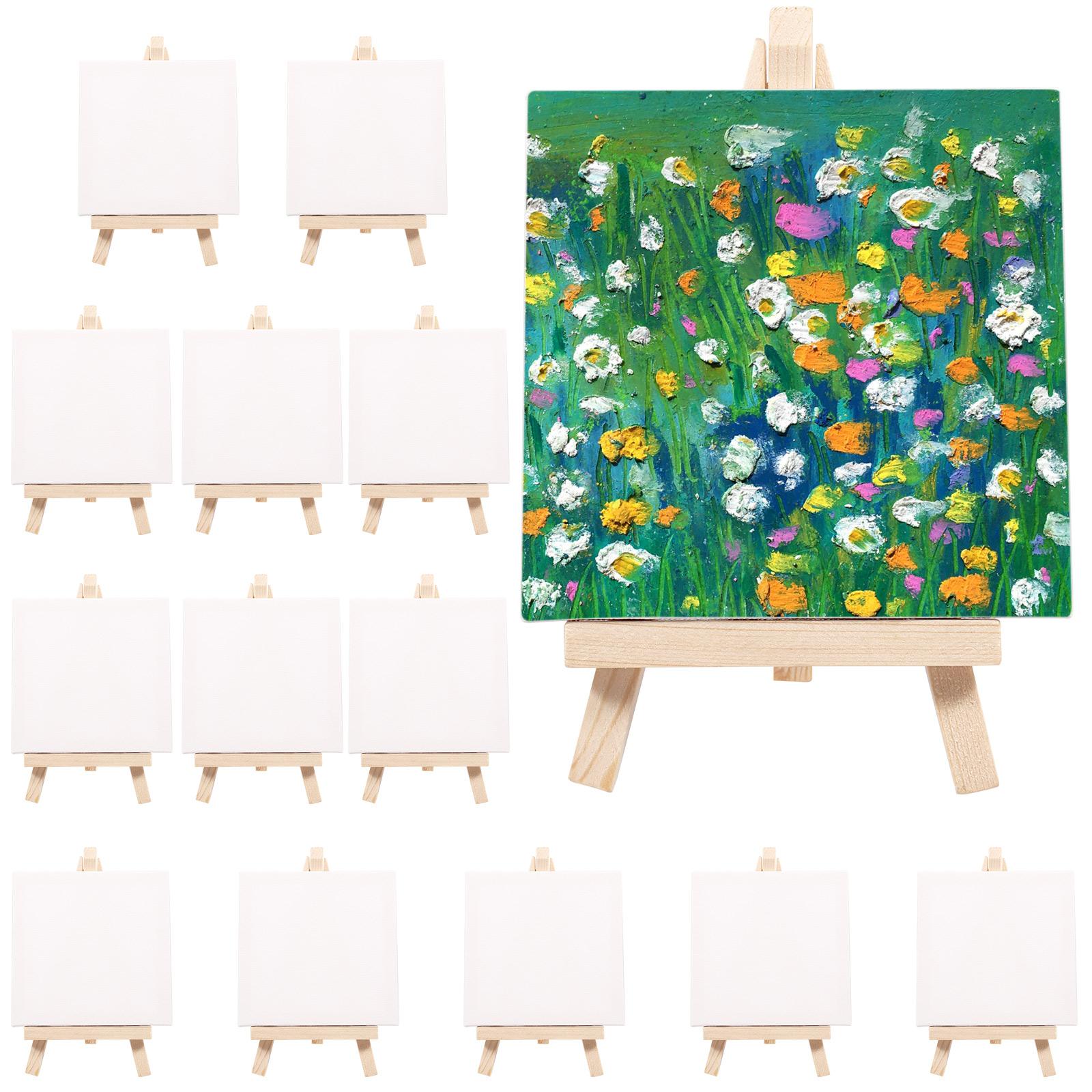 

14Pcs Mini Canvas Easel Set Foldable Small Wooden Tabletop Easel Kids Painting Display Holder Art Artist Stationery Kids Gift