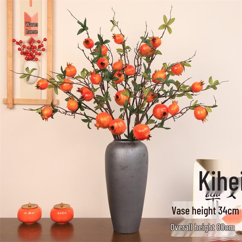 Pomegranate & Persimmon Fruit Tree Branch Bouquet: Artificial Floral Decoration for Living and Dining Rooms