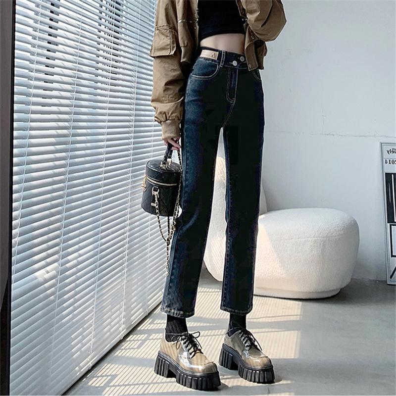 Autumn Winter High Waist Popular Ladies Trousers Simple Daily Thicken Warm Streetwear Stretch Straight pants Vintage Jeans Women