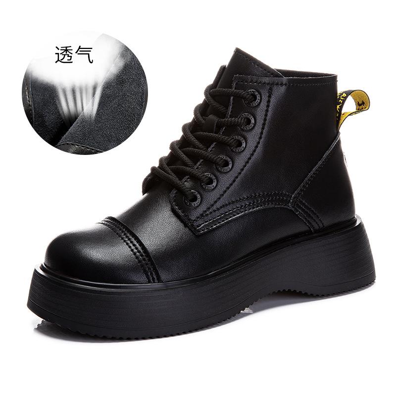 

Foam bottom leather Martin boots women s 2025 autumn and winter new thick-soled versatile boots casual thin boots velvet women s boots 35 чёрный