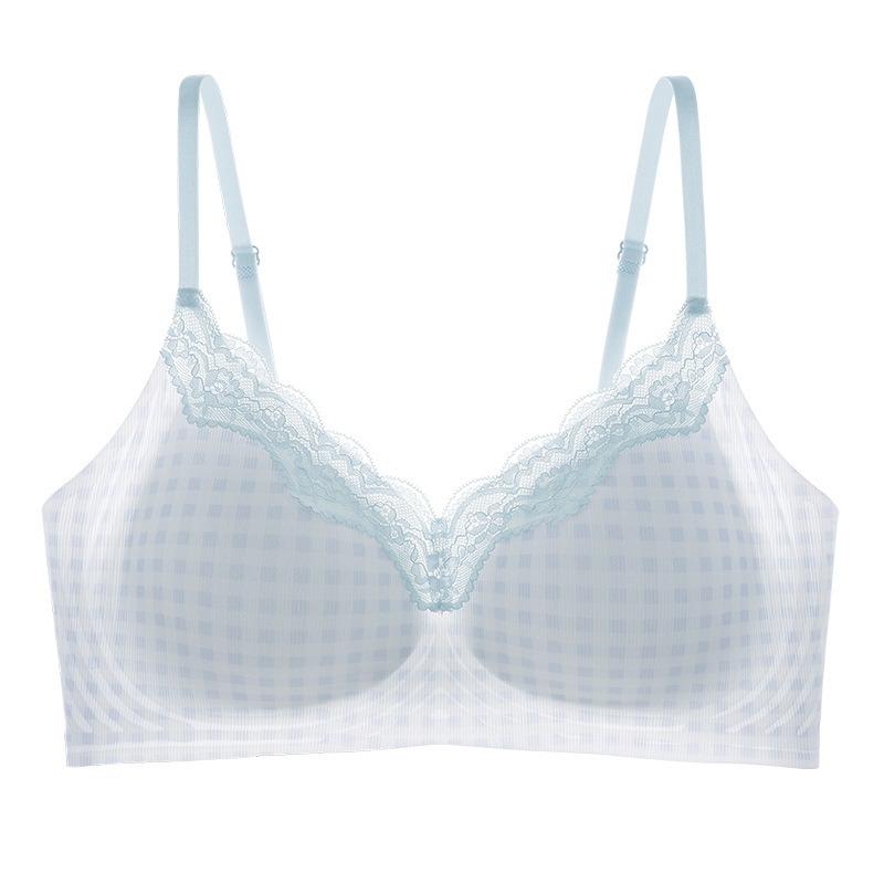 Кружевной прохладный бесшовный клетчатый бюстгальтер - Женский дышащий, без косточек, тонкий стиль M: 34/75