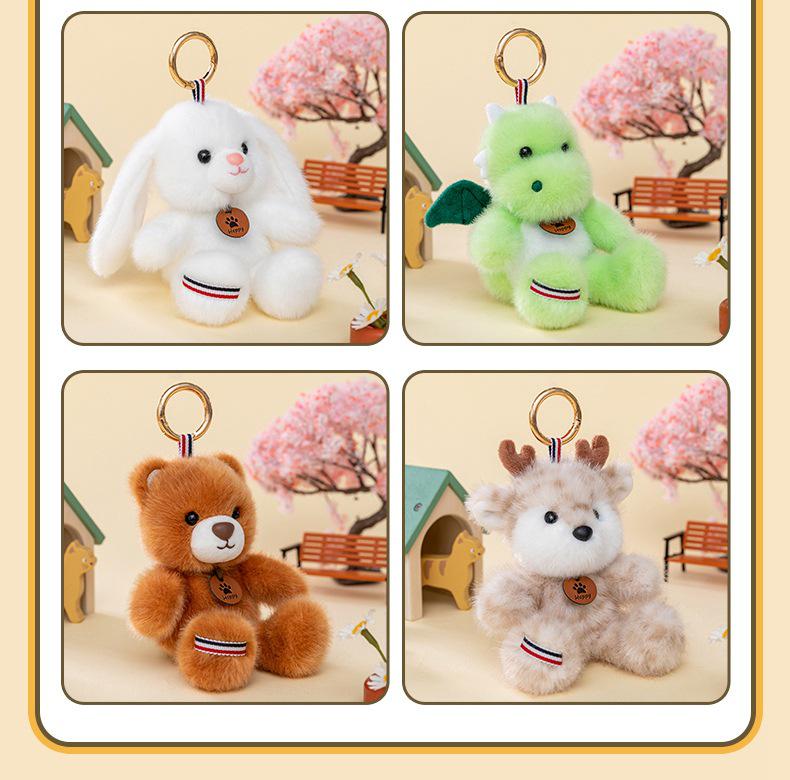 Cute Bear, Wolf, and Dinosaur Plush Keychain – Student Gift Backpack Ornament
