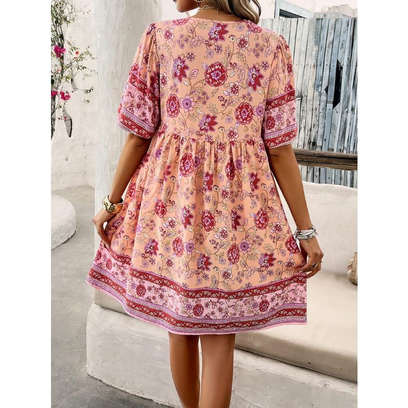 Women's Summer Vacation Printed Short-sleeved Dress