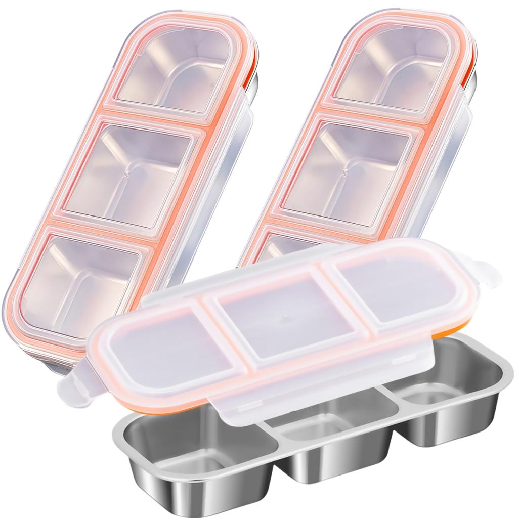 3Compartment Leak Proof Stainless Steel Snack Containers with Lid Small Food Lunch Box for Travel Picnic Camping