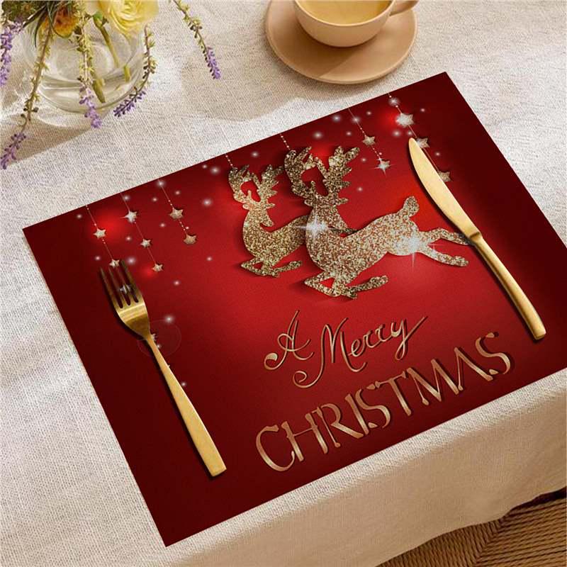Christmas Digital Print Heat-Resistant Linen Placemat: European and American Birthday Party Table Decor