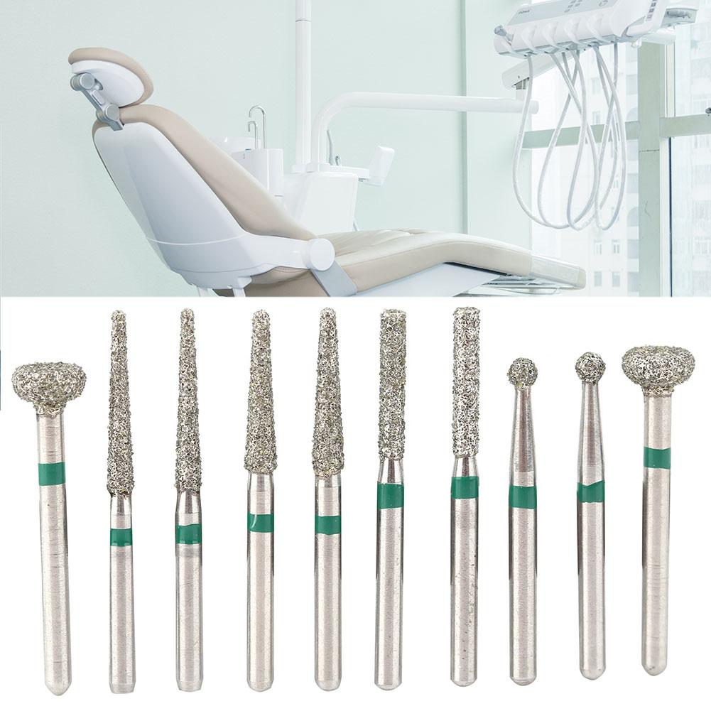 10pcs Dentistry Stainless Steel 1.6mm Round Handle Dental Diamond Burs Drills Kit