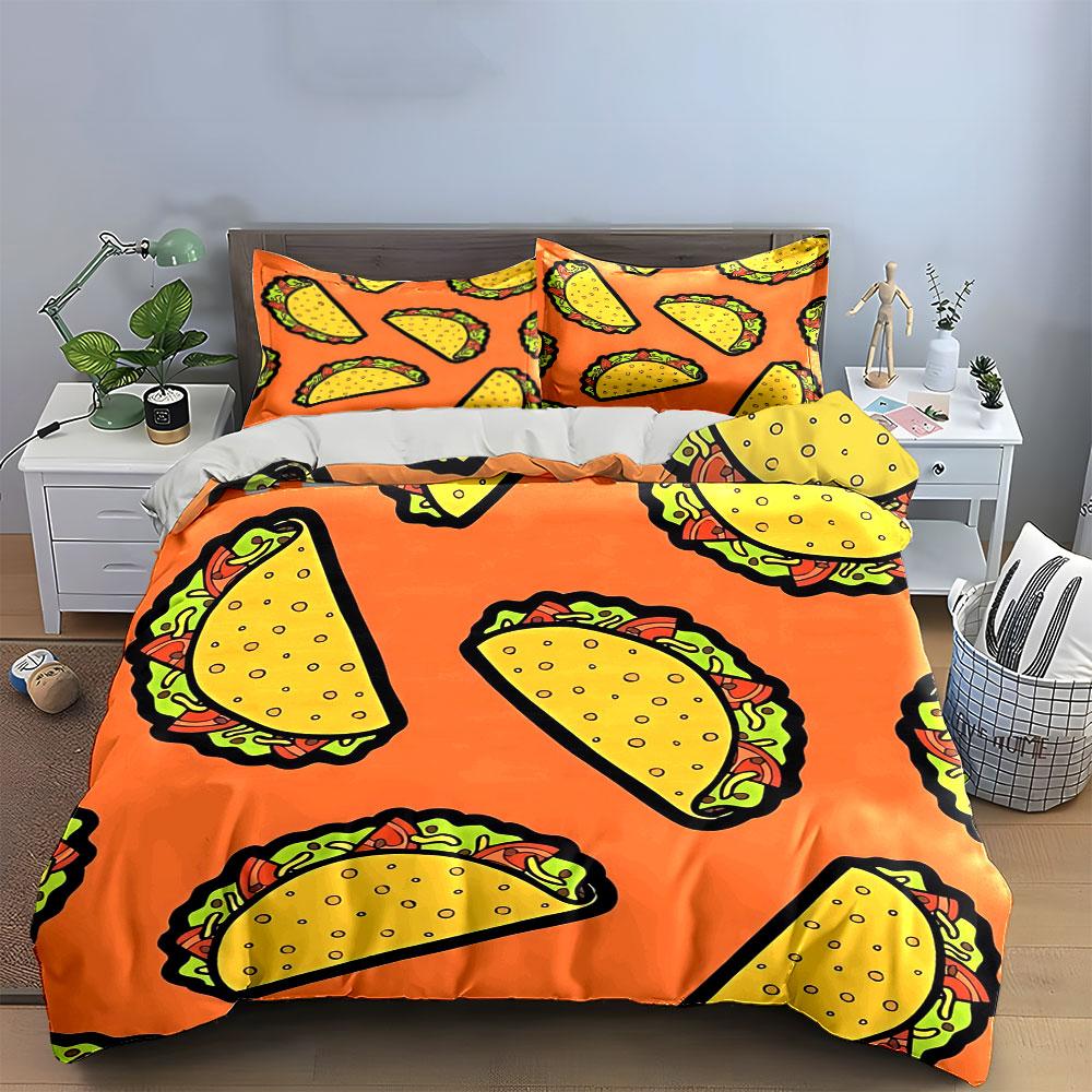 "Taco Pattern Home Decor Set" Bedding Set with 1 Duvet Cover 2 Pillowcases Single Double King Queen, Gift