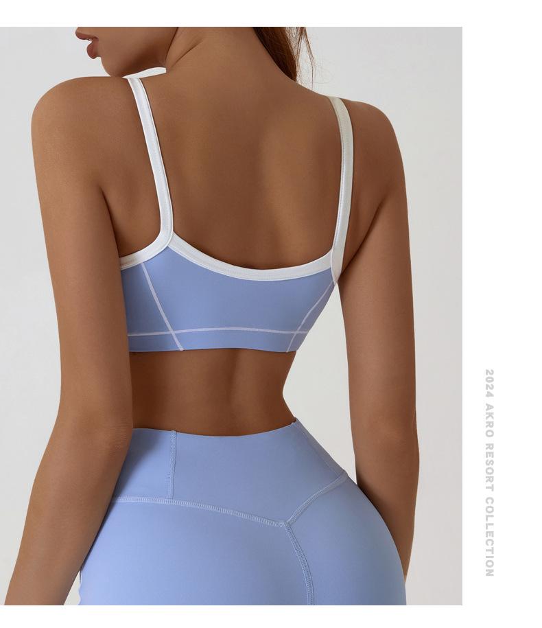 Camiseta Deportiva de Color Block con Sensación Nude Europea y Americana - Chaleco de Yoga y Fitness para Mujer con Hermoso Diseño en la Espalda