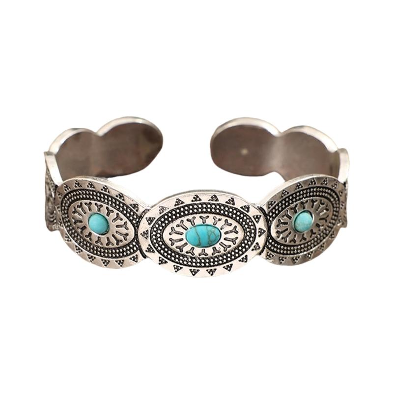 

Adjustable Oval Turquoise Embellished Bracelet in Bohemian Designs Open Bangle for Everyday Wear and Special Occasions 1