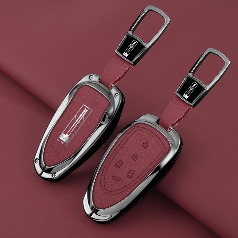 New Zinc Alloy Leather Car Remote Key Case Cover Shell For Great Wall Wey Lanshan Dht-Phev New Energy Auto Keychain Accessories
