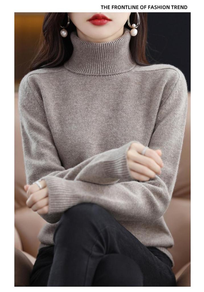 Women's Winter Double-Ply Thick High-Neck Pure Wool Cashmere Base Layer Sweater