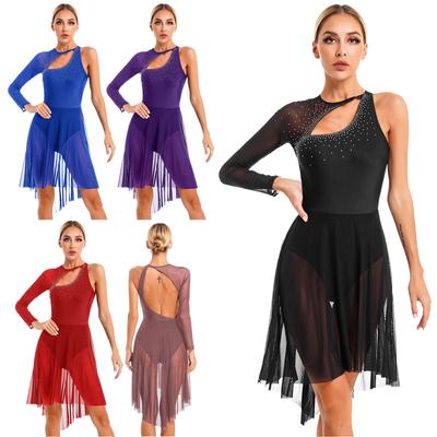 Women Lyrical Dance Dress One Shoulder Contemporary Modern Dance Costume Mesh Latin Dance Wear
