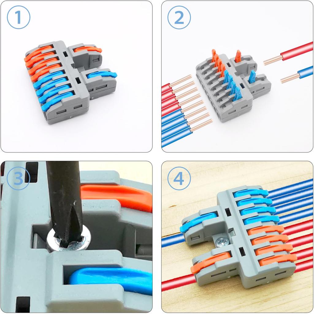 CTRICALVER Terminal Terminal Block Compact 2 8 Set of 6 Lever-type Blocks, High-Durability Set, Screw-Type Ladder, Inputs, Outputs,